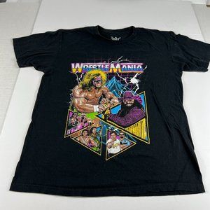 WWE Mad Engine Wrestle Mania Ultimate Warrior Vs Macho Man Medium Black Tee